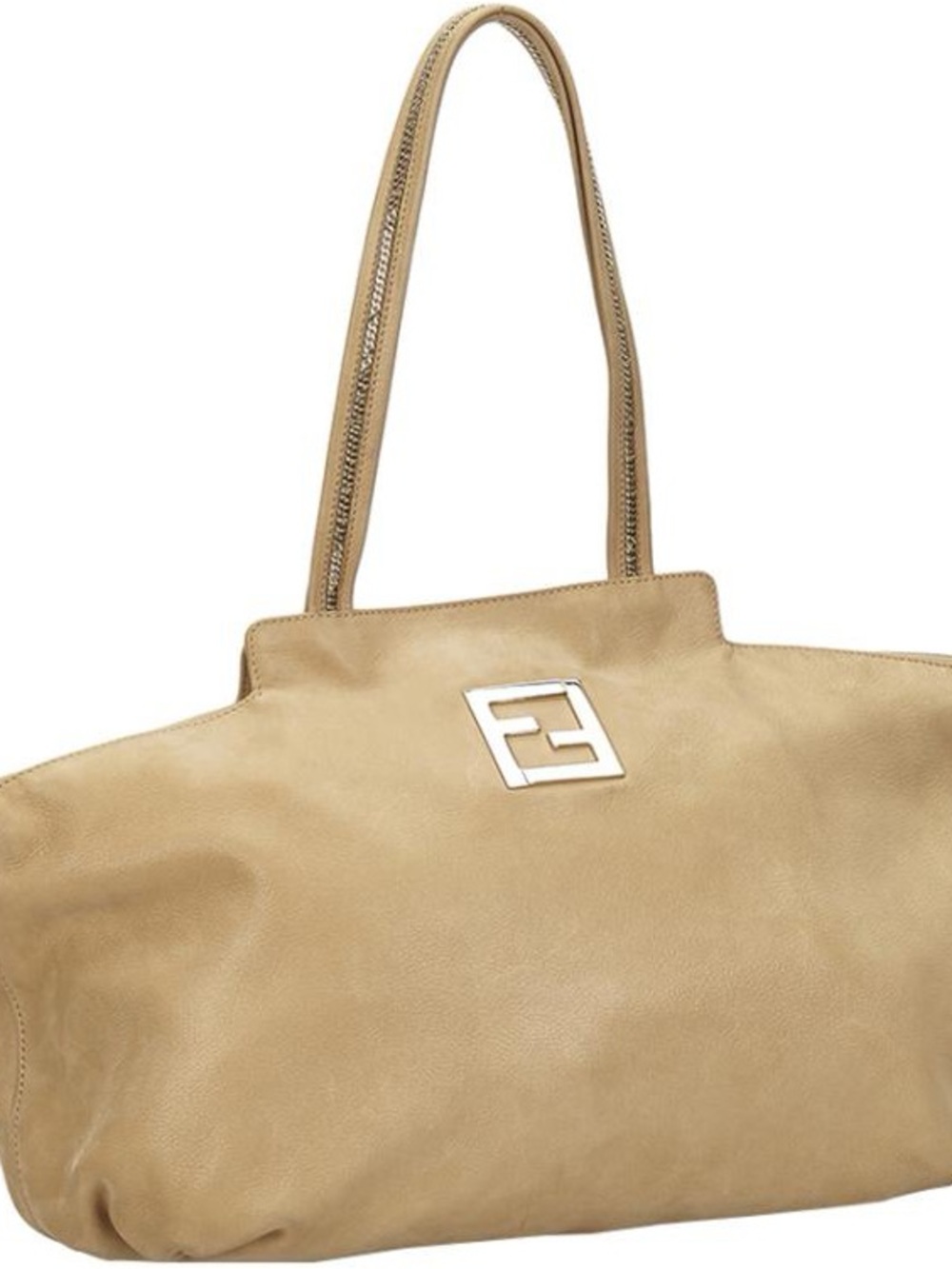 Fendi Tan Leather Shoulder Bag with Logo Plaque